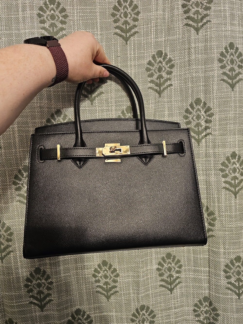 Classic Black Structured Top-Handle Bag with Gold Hardware